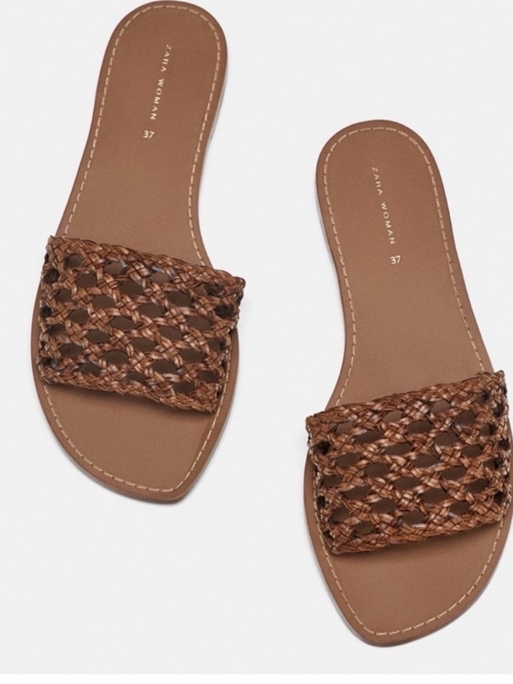 Zara Tan Braided Slide Sandals size 9
